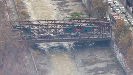 santiago de chile timelapse mapocho river bridge aerial view