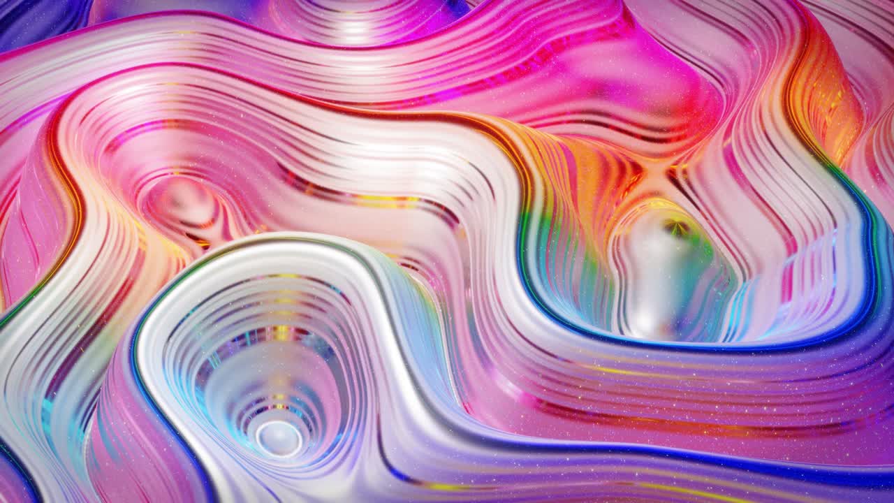 은 추상적인 배경, 크리스마스 장난감의 표면과 같은 아름다운 iridescent 파동 표면, 그라디언트 색상 및 흐름 파동, 무지개 반이고 매트 액체, 부드러운 부드러운 애니메이션.