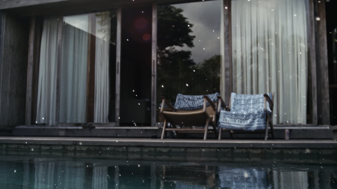 Detailed closeup static of sparkling pool water with tropical reflections and shimmering surface texture