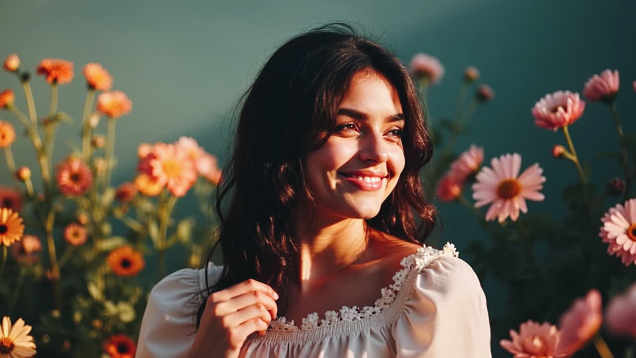 mujer sonriendo en un jardín