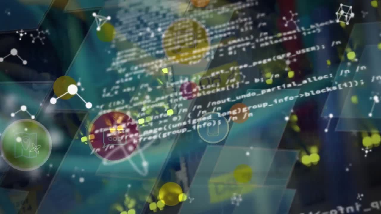 컴퓨터 서버를 통해 디지털 아이콘과 분자의 애니메이션