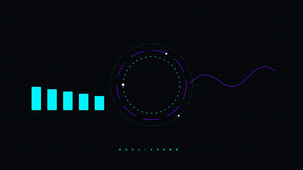 Abstract Digital Interface with Animated Data Bars and Circular HUD