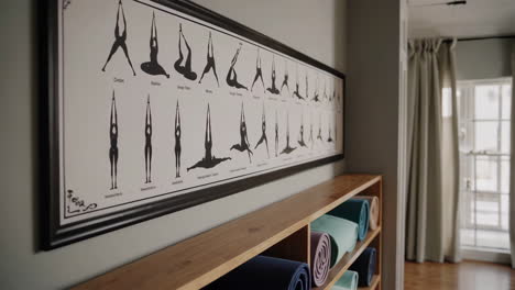 yoga studio interior with yoga poses chart