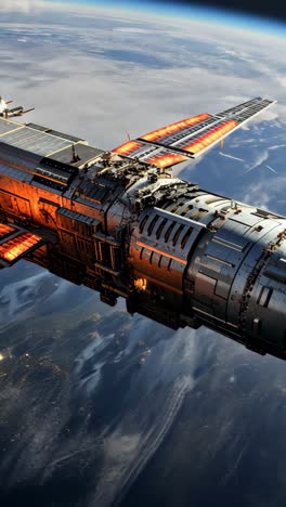 spaceship orbiting earth at sunrise showcasing intricate design details