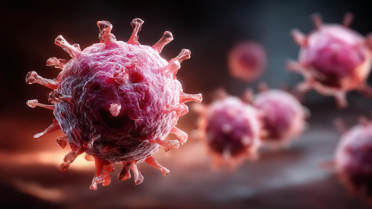 Highly Magnified Visualization of Viral Particles Capturing the Intricate Structures and Features of a Virus in an Abstract Scientific Environment