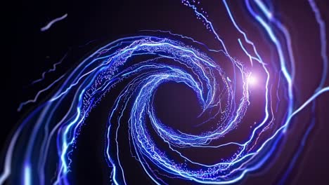 dynamic video of a swirling vortex of blue light trails, captured from a top-down angle