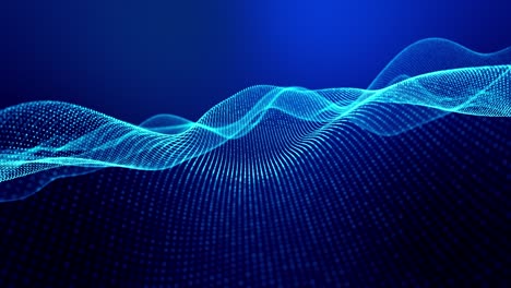 4k looped abstract background of glow particles form lines, surfaces as futuristic landscape in cyberspace or hologram. sci-fi theme of microworld, nanotechnology or cosmic space. blue 13