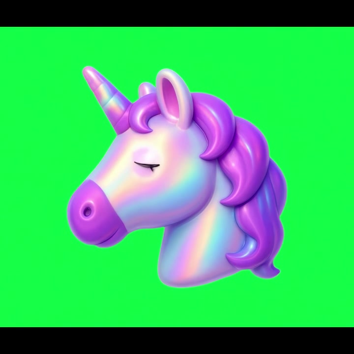 3D Animated Unicorn Head Rotating on Green Screen