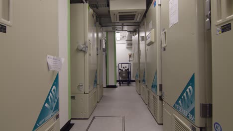 blood sample storage in a laboratory freezer room