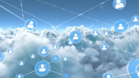 red de iconos de perfil contra nubes en el cielo azul