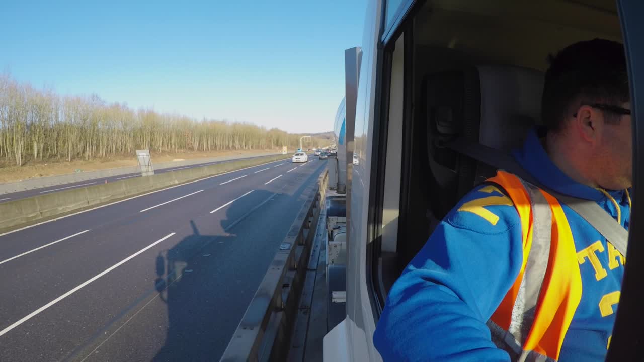 Driving slow on motorway trough road works.