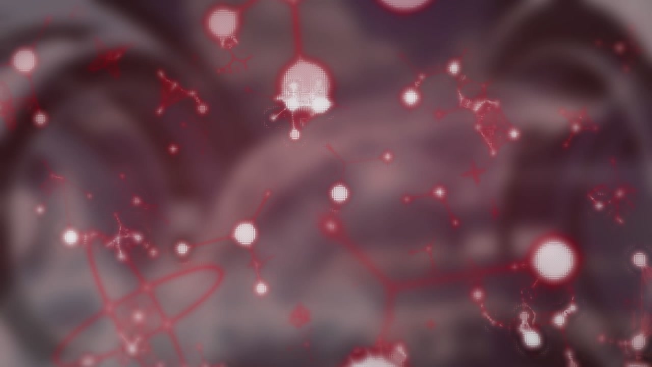 Animation of molecules over white shapes
