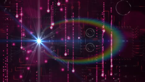 animación de luces rosadas brillantes que caen sobre los datos de procesamiento en un fondo oscuro