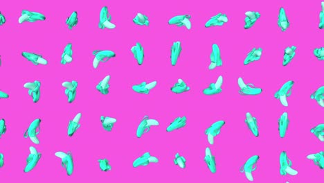 plátanos coloridos en fondo rosa. diseño conceptual de arte pop abstracto. composición 3d realista en estilo de movimiento moderno creativo. plantilla psicodélica gráfica minimalista. animación de moda de moda.