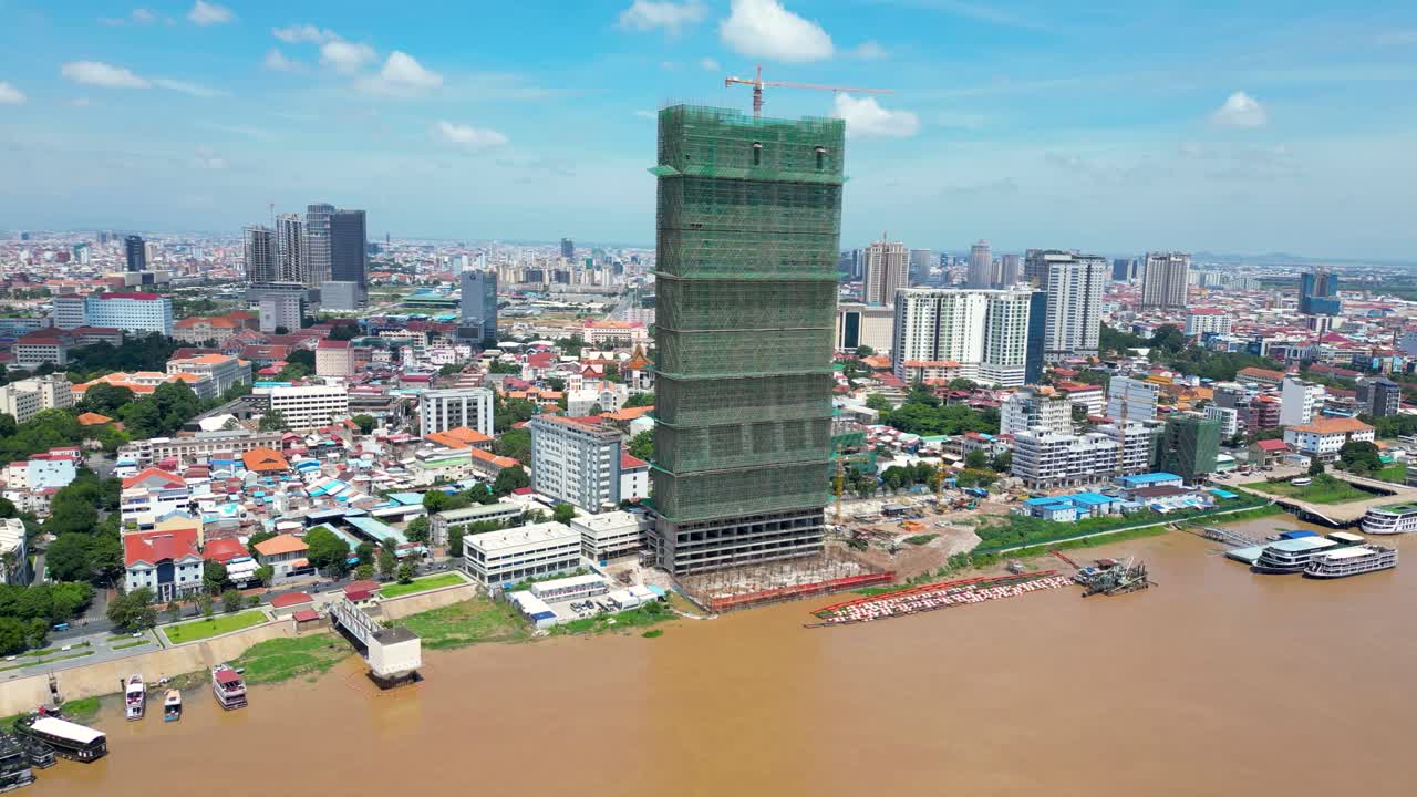 Aerial View of Skyscraper Construction in Phnom Penh, Cambodia