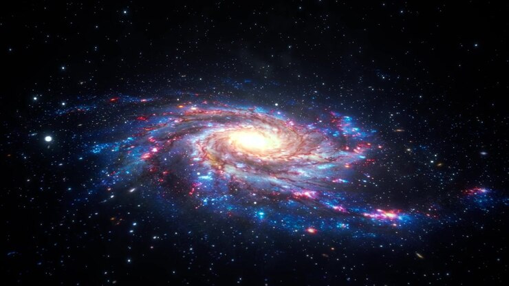 Vibrant Spiral Galaxy with Bright Core in Deep Space