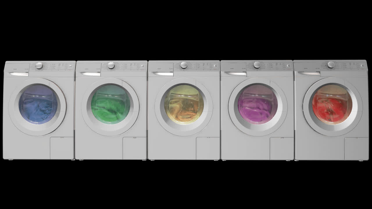 Row of Washing Machines in Different Colors