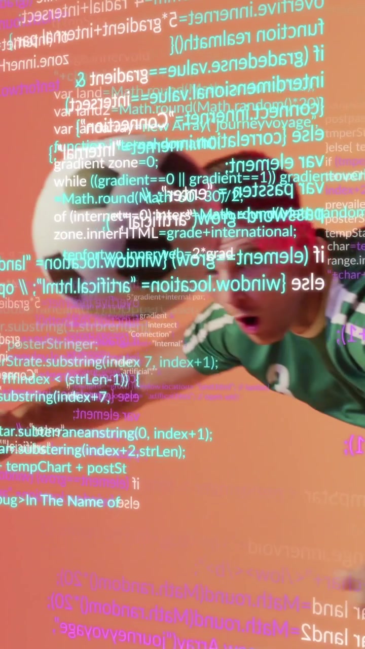 Animation of caucasian male soccer player over data processing