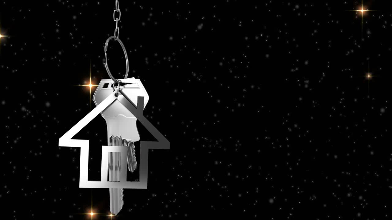 Chain nudge sending silver keychain swinging across starry background to showcase metallic charm