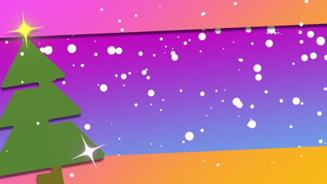 volar nieve y árbol de navidad verde con caja de regalo
