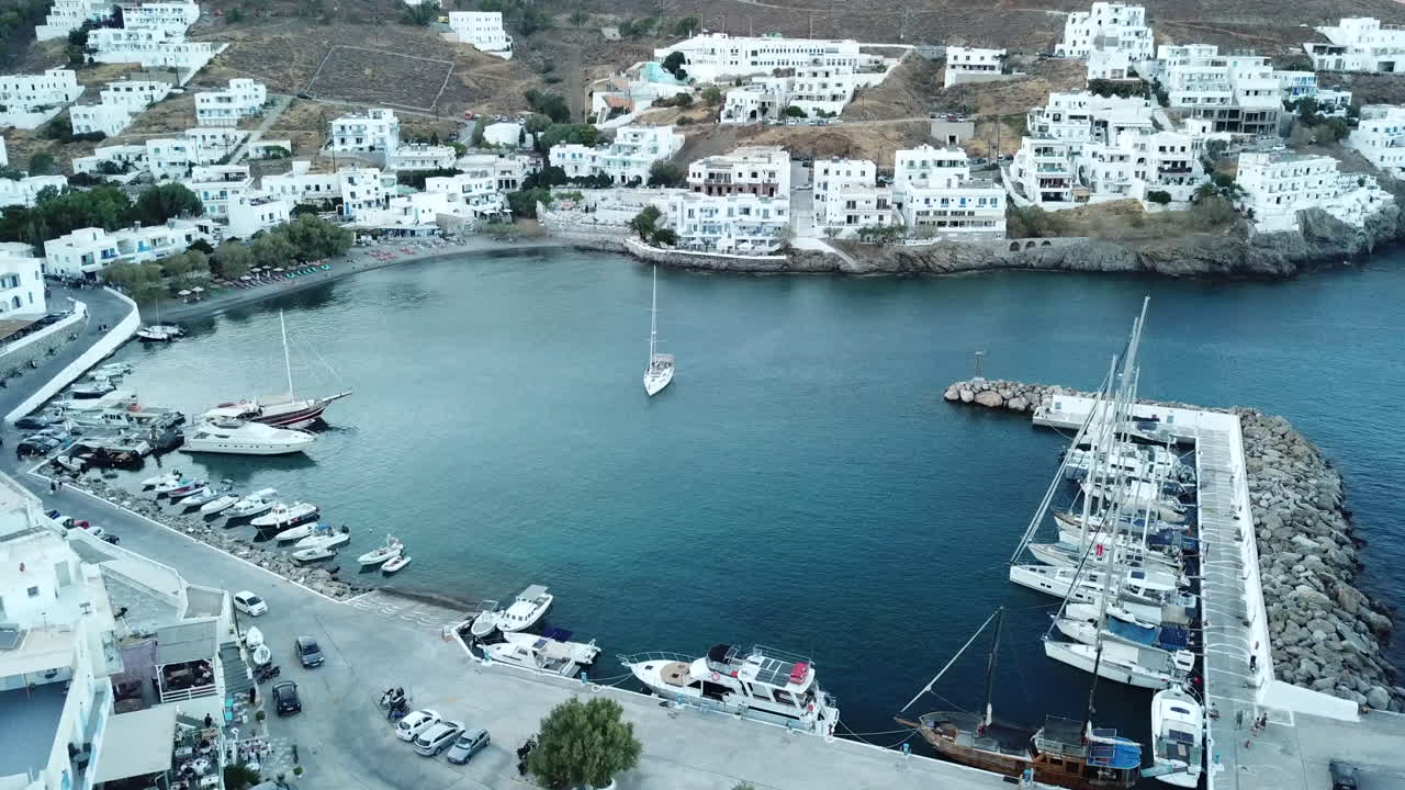Aerial View of a Picturesque Harbor Town in Greece
