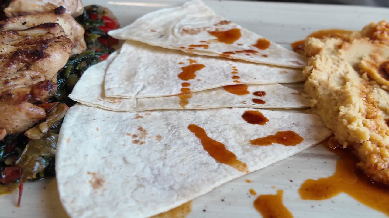 Grilled Chicken Skewers with Hummus and Tortillas