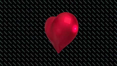 Animation-of-red-heart-balloon-and-waves-on-black-background