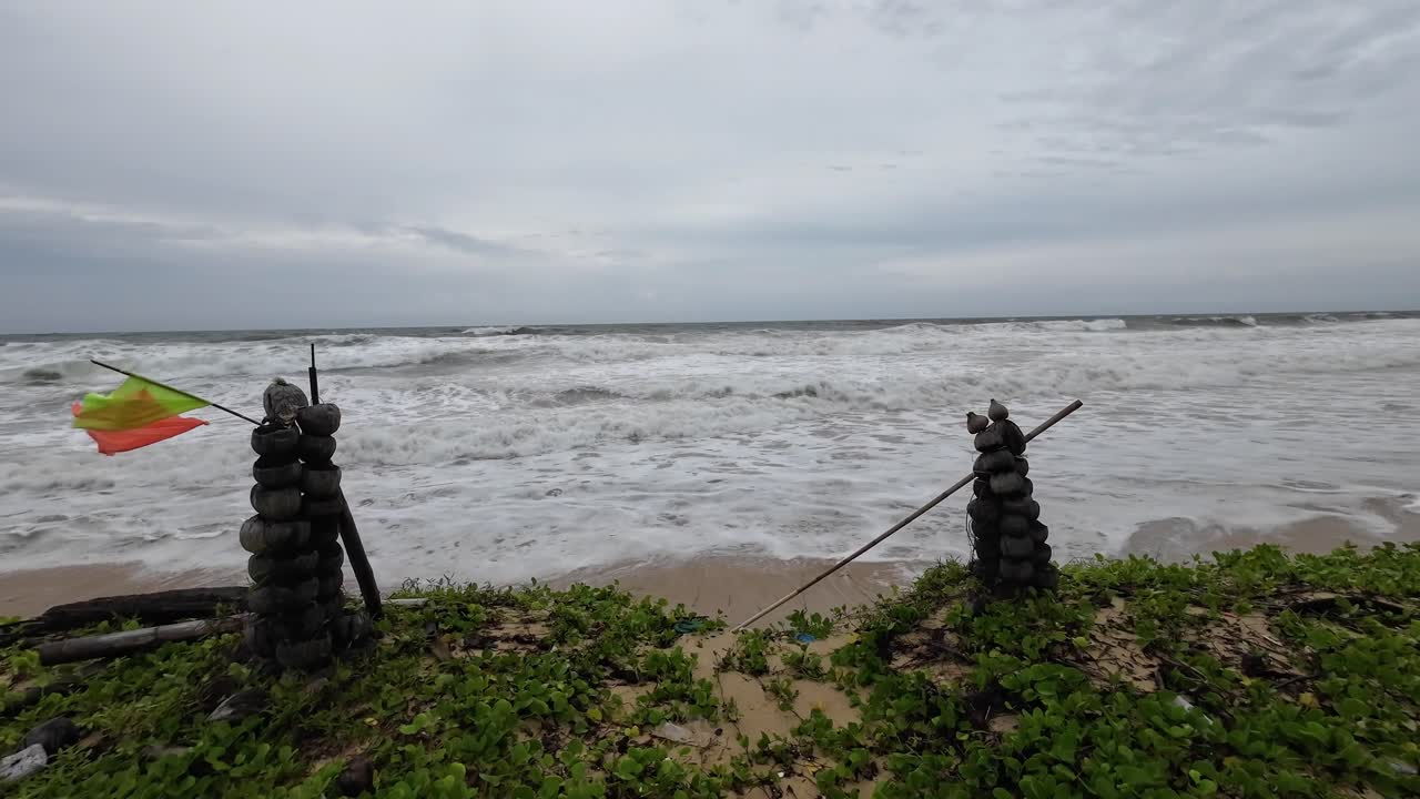 Big waves and Strong current during Raining Season at Karon Beach in Phuket Thailand.