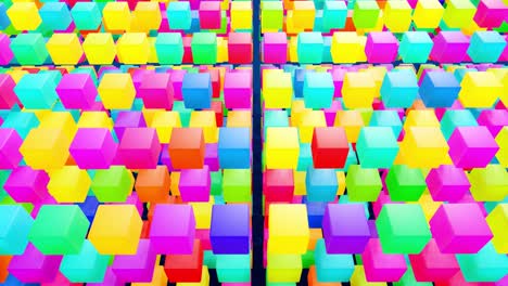 fondo abstracto de bucle de 4k con cubos o bloques multicolores cuadrícula en el aire y luces de neón. bloques como bombillas de neón parpadean al azar. diseño de movimiento de bucle vj bg para evento festivo, presentación, concierto