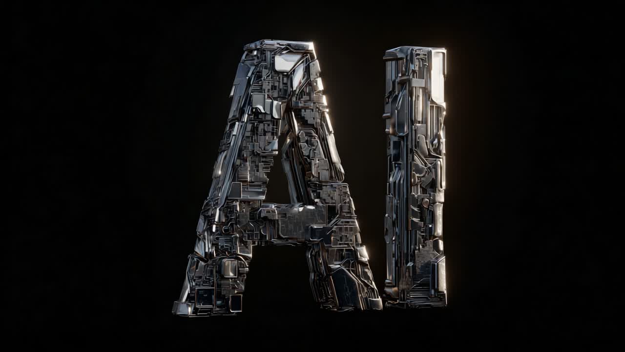 A Close-Up View of Metallic Letters Forming 'AI,' Capturing the Intricacies of Technology and Innovation in a Futuristic Style