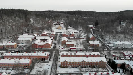 Snow-covering-roofs-and-landscape-of-Jonsered-in-Sweden