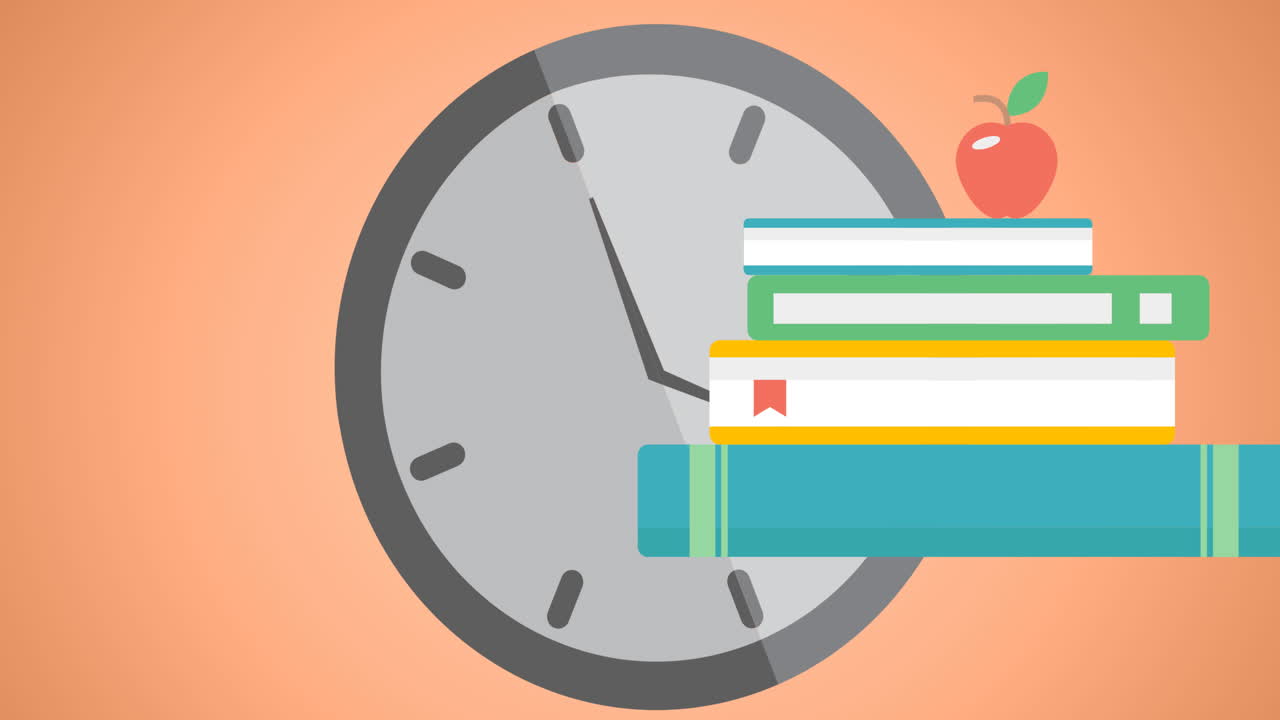 Animation of school items icons moving on red background