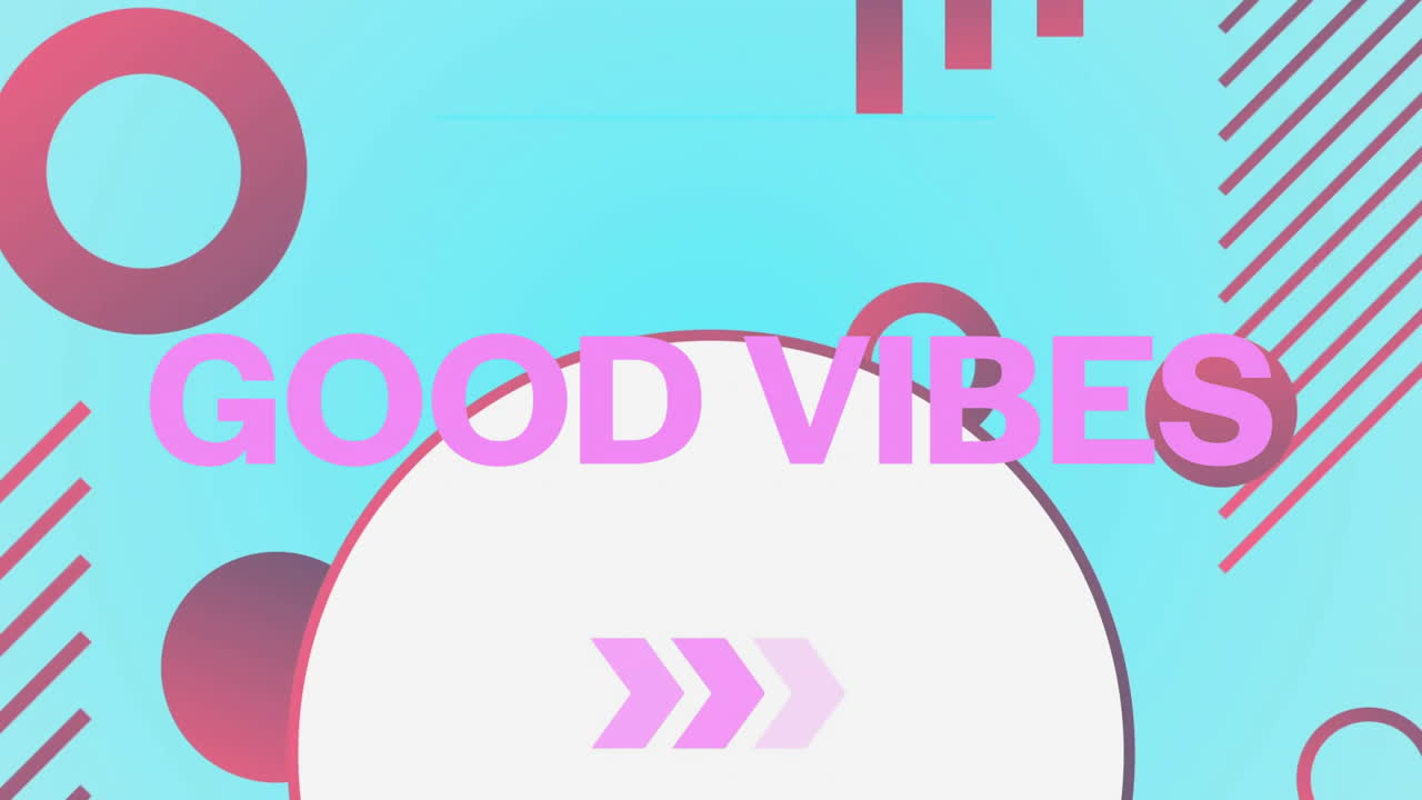 Good Vibes text animation over geometric shapes on blue background