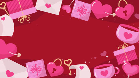 valentines day background with gifts, hearts, and coffee