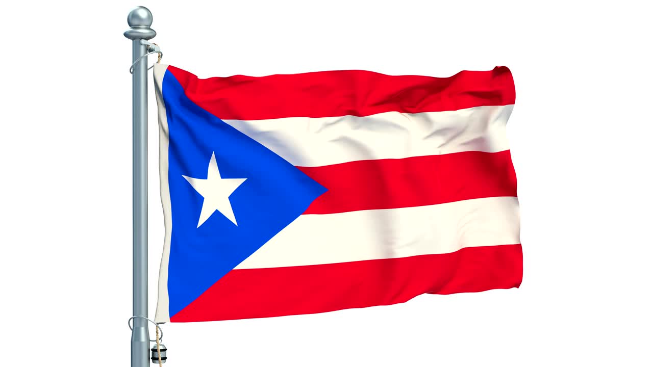 la bandera de puerto rico ondeando sobre un fondo blanco, animación. rendering en 3d