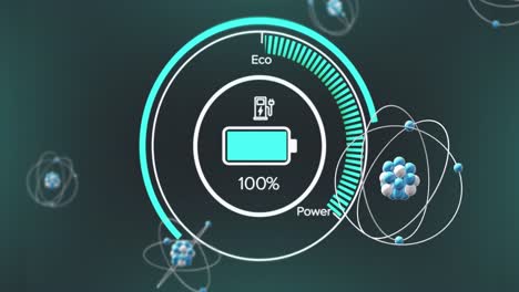 Animation-Von-Mikro-Atommodellen-über-Oszilloskop-Und-Datenverarbeitung-Auf-Schwarzem-Hintergrund