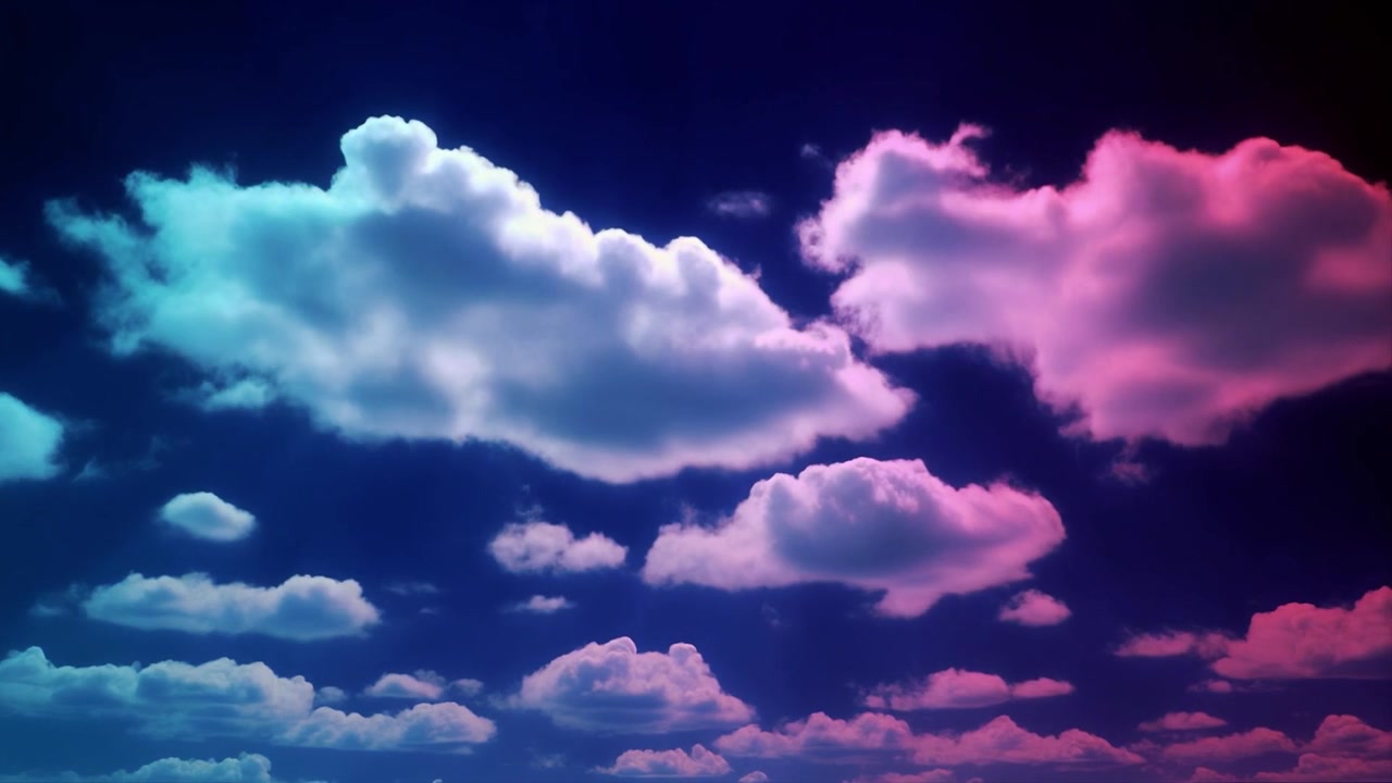 Nuvens de Néon Vibrantes Movendo-se em um Céu Noturno Escuro