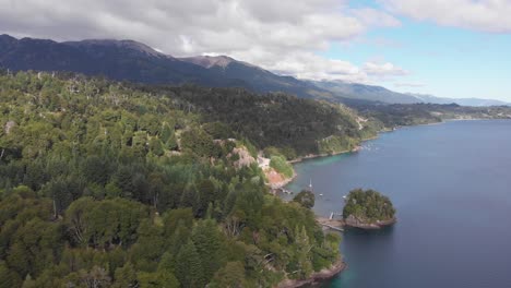 heavily forested shoreline of villa la angostura in argentina