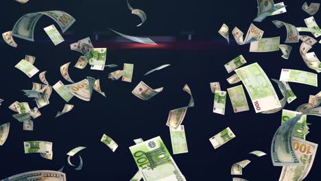 100 usd dollar and 100 euro bills falling, stock video