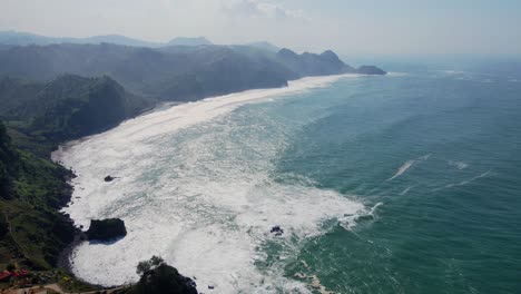 Aerial-drone-view-of-cliffs-running-along-the-coastline