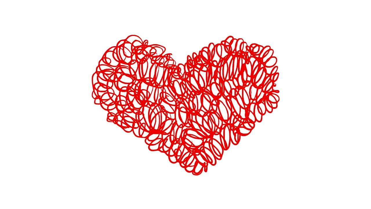 corazón rizado pintado de rojo animado