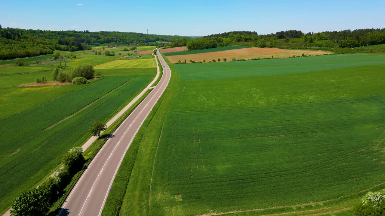 4K Aerial Drone Video of Farm Fields in the Village of Sachsen near Ansbach, Germany