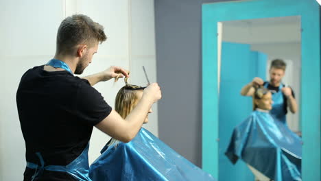 hairdresser cutting hair of her customer. hairdresser cutting hair of her customer at the hairdressing salon