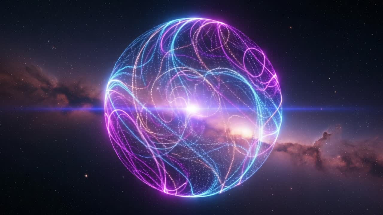 A Stunning Visualization of Cosmic Energy: A Sphere Capturing Vibrant Swirls of Light and Space, Reflecting the Power and Mystery of the Universe in Electric Colors