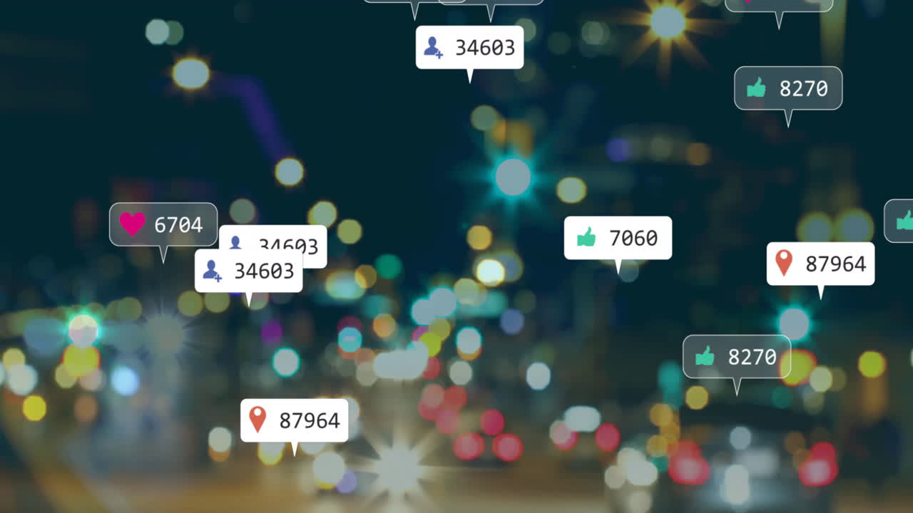 도시 조명 위에서 소셜 미디어 데이터 처리의 애니메이션