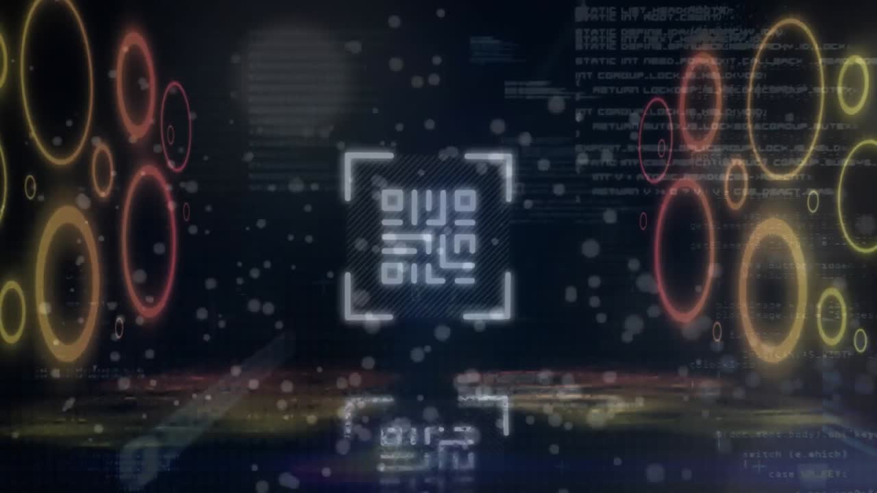 animación del procesamiento digital de datos y los iconos de seguridad sobre fondo negro