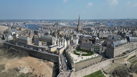 Walls-of-Saint-Malo-France-drone-,-aerial-,-view-from-air