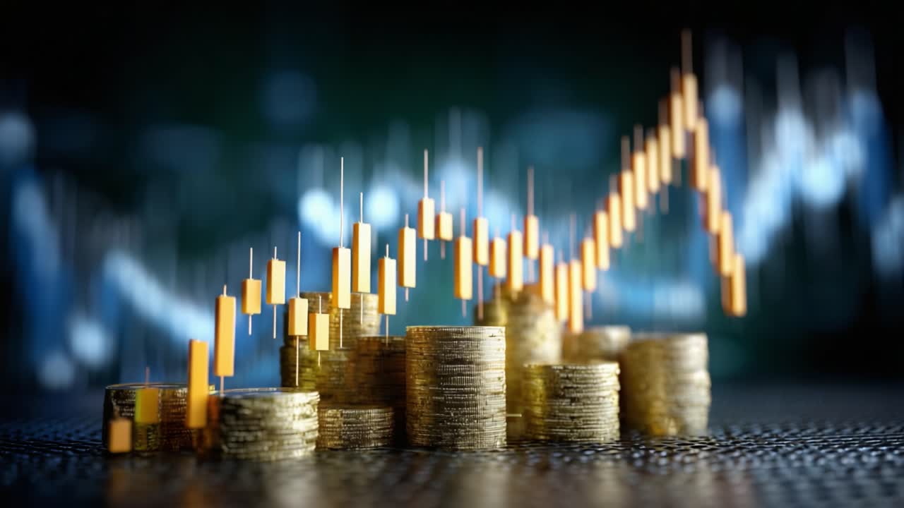 Dynamic Growth in Financial Markets: A Visual Representation of Increasing Value with Rising Graphs and Stacked Coins Reflecting Economic Trends