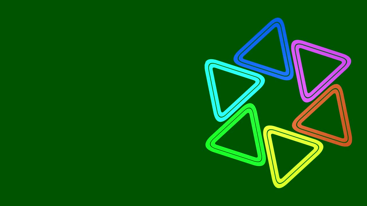 오른쪽에 있는 그래픽 디자인은 시계 방향으로 회전하면서 색을 바꾸며, 16:9 비디오 형식으로 다채로운 모양과 질감으로 구성되어 있습니다.