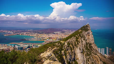 time-lapse of the rock of gibraltar with clouds above sunny mainland spain